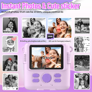 Instant Print Camera for Kids, Christmas Birthday Gifts for Girls Boys, HD Digital Video Cameras for Toddler, Portable Toy for 4 5 6 7 8 9 10 Year Old Girl with 32GB SD Card-Purple