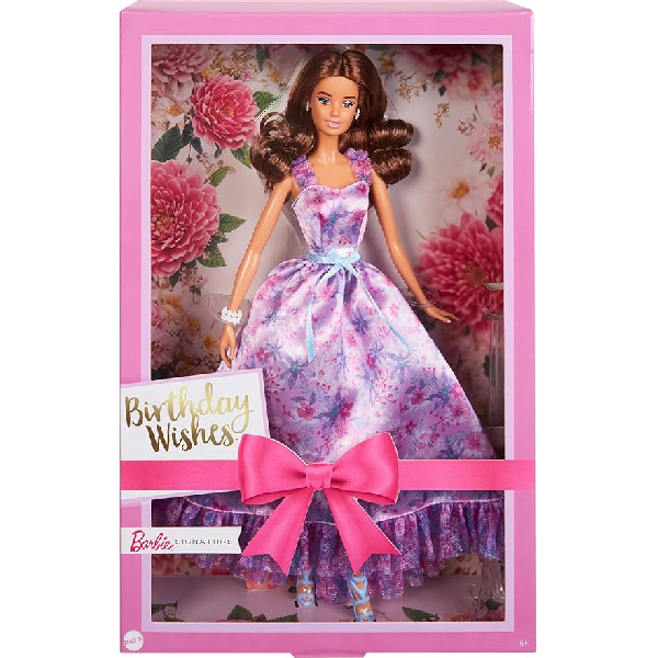Barbie Signature Birthday Wishes Doll, Collectible in Satiny Lilac Dress with Wavy Brown Hair