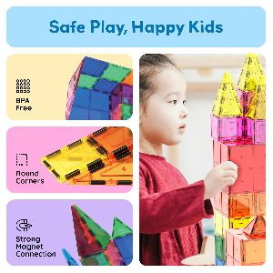 PicassoTiles Magnetic Tiles 60pcs Kids Toys Classroom Sensory Toy for Toddlers STEM Learning Building Blocks, Montessori Pretend Play Magnet Tile Construction Stacking Block Boys Girls Ages 3+ PT60