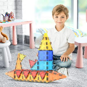 PicassoTiles Magnetic Tiles 60pcs Kids Toys Classroom Sensory Toy for Toddlers STEM Learning Building Blocks, Montessori Pretend Play Magnet Tile Construction Stacking Block Boys Girls Ages 3+ PT60